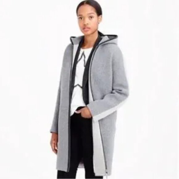 🌟NEW🌟J. Crew Nello Gori Hooded Stadium Cloth Coat Gray Colorblock Leather Trim - Picture 1 of 11